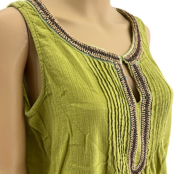 St. John’s Bay (L) Green Sleeveless Beaded Boho Peasant Blouse Top - Picture 2 of 5